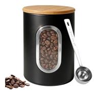 GANILITY Barattolo Caffe Ermetico, 1,5 L Contenitori Caffè in Ferro con Finestra Trasparente, Contenitore Caffes con Coperchio in legno, per Cereali, Chicchi di Caffès, Nero