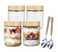 GANILITY Overnight Oats Jar Confezione, 4 pezzi 500 ml Barattoli per Conserve con Coperchio a Vite, Barattoli di Vetro con 2 pezzi Cucchiaio in Acciai Inossidabili, per la Dispensa Dell'ufficio