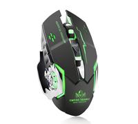 GANJA.EU EXG X8 - Mouse wireless da gioco, 2,4 GHz, con 6 tasti, 2400 DPI, ricaricabile, illuminazione RGB, ergonomico per destrorsi, colore: Nero