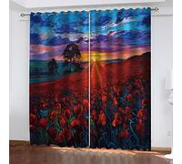 GANKAS Tende Oscuranti Per Interni 2 Pezzi Con Occhielli 3D Digitale Stampa Stampa Papavero Rosso Tende Oscuranti Termiche Isolanti Per Soggiorno Moderne Cameretta Bambini 150X160cm(LxA)