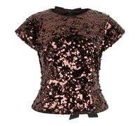 Ganni - Top a maniche corte con paillettes e fiocchi - - Blouses & Shirts - Donna - Marrone - S