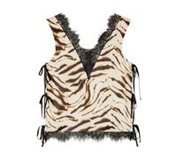 Ganni - Top con stampa tigrata e bordi in pizzo - - Tops - Donna - Multicolore - M