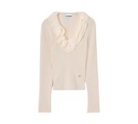 Ganni - Top in Lana Merino con Volant - - Knitwear - Donna - Beige - M