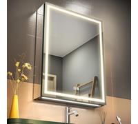 GANPE Armadio da bagno illuminato a LED, per medicina, defog, oscuramento, modalità memorizzazione, scaffali archiviazione, prese e USB (cerniera destra, 50 x 70 cm)
