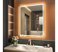 GANPE Specchio con sensore a LED, specchio a induzione a forma di onda a mano, con blutooth, dimmerabile e anti appannamento, IP44, impermeabile, da parete (80_x_100_cm)