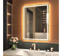 GANPE Specchio con sensore a LED, specchio a induzione a forma di onda a mano, con blutooth, dimmerabile e anti appannamento, IP44, impermeabile, da parete (60_x_80_cm)