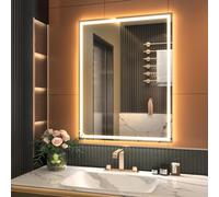 GANPE Specchio con sensore a LED, specchio a induzione a forma di onda a mano, con blutooth, dimmerabile e anti appannamento, IP44, impermeabile, da parete (70_x_90_cm)