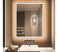 GANPE Specchio da bagno a LED, specchio da trucco da parete, grande specchio moderno senza cornice, anti nebbia+IP44 impermeabile+verticale e orizzontale (100 x 80 cm)