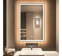 GANPE Specchio da bagno a LED, specchio da trucco da parete, grande specchio moderno senza cornice, anti nebbia+IP44 impermeabile+verticale e orizzontale (90 x 60 cm)