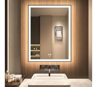 GANPE Specchio da bagno a LED, specchio da trucco da parete, grande specchio moderno senza cornice, anti nebbi IP44 impermeabile+verticale e orizzontale (80 x 60 cm)