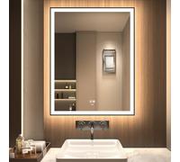 GANPE Specchio da bagno a LED, specchio da trucco da parete, grande specchio moderno senza cornice, anti nebbi IP44 impermeabile+verticale e orizzontale (90 x 70 cm)