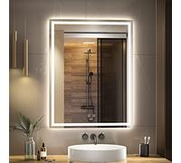 GANPE Specchio da bagno a LED, specchio da trucco, montaggio a parete, 6500 K, LED ad alto lumen, anti nebbia, IP44 impermeabile+verticale e orizzontale (70_x_90_cm)