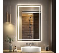 GANPE Specchio da bagno a LED, specchio da trucco, montaggio a parete, 6500 K, LED ad alto lumen, anti nebbia, IP44 impermeabile+verticale e orizzontale (90 x 60 cm)
