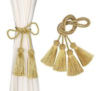 Gansdnek 2 Pezzi Fermacortina con Nappe, Ferma Tendaggi in Stile Boho con Nappe per Tende, Cordone Tenda con Nappe Oro, Cordoncino con Nappe e Nodo Fatto a Mano per Soggiorno Ufficio Camera da Letto