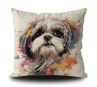 Ganshan Bi Simpatico Shih Tzu Federa per Cuscino Decorativa con Cane Dipinto Colorato Cane Cucciolo Arte Federa Decorativa per Letto Divano Divano Amore Cane Regalo 45 x 45 cm Lino Doppio Lato Stile 4