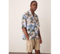 GANT - Camicia a maniche corte blu con stampa di isola paradisiaca 46