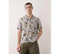 GANT - Camicia beige con colletto aperto e stampa-Neutro 52