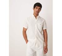 GANT - Camicia in cotone e lino bianca a maniche corte con logo a scudo-Bianco 52