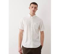 GANT - Camicia in cotone e lino bianca a maniche corte con logo a scudo-Bianco 56