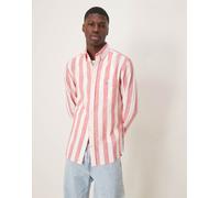 GANT - Camicia in cotone e lino rosso mattone a righe con logo a scudo 52
