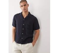 GANT - Camicia in lino blu navy tinta in capo con colletto aperto 52