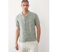 GANT - Camicia in lino grigio medio tinta in capo con colletto aperto 58