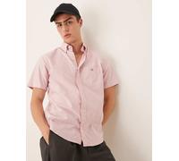 GANT - Camicia Oxford a maniche corte rosa a righe con logo a scudo 50