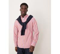 GANT - Camicia regular fit in popeline color rosso a righe con logo 52