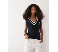 GANT - Canotta in maglia di cotone a trecce blu navy con logo stile college M