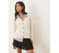 Gant - Cardigan in lana d'agnello a trecce color crema-Bianco S