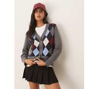 GANT - Cardigan in maglia grigio a rombi L