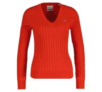 GANT Donna Cable-Strickpullover - Elasticizzato Cotone Cavo Scollo A V,