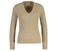 GANT Donna Cable-Strickpullover - Elasticizzato Cotone Cavo Scollo A V,
