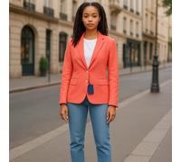 Gant Donna Giacca EU38 Corallo Misto Lino Intagli Bavero Monopetto Logo Foderato