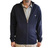 GANT Extrafine Lambswool Zip Cardigan, Dark Navy Melange, XXL