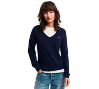 GANT Extrafine Lana di Agnello con Scollo a V Maglione, Blu-Evening Blue, S Donna