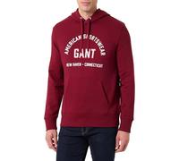GANT Felpa con Cappuccio Stampato, Rosso Prugna, L