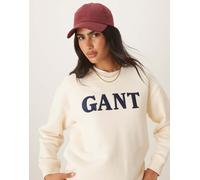 GANT - Felpa girocollo color crema con logo sul petto-Bianco XS