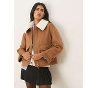 GANT - Giacca stile aviatore marrone in misto lana con colletto in pile borg XL