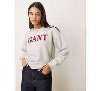 Gant - Maglione girocollo grigio con grafica del logo-Bianco L