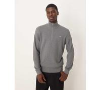 GANT - Maglione grigio scuro testurizzato con zip corta e logo a scudo 46