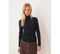 GANT - Maglione in cotone color blu navy a trecce con zip corta XL