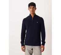 GANT - Maglione in lana merino e cotone color blu navy a coste con zip corta 58