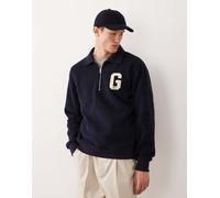 GANT - Maglione in pile con zip corta blu navy con logo della G stile college 52
