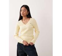 GANT - Maglione lavorato a trecce con scollo a V color vaniglia-Giallo L