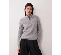 Gant - Maglione lavorato a trecce in cotone grigio con zip corta 56