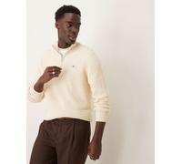 GANT - Maglione lavorato in cotone color crema testurizzato con stemma del logo e zip corta-Bianco 58