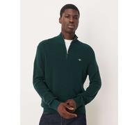 GANT - Maglione verde scuro a coste in cotone con zip corta 52