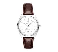 GANT G201001 Abington - Orologio da uomo al quarzo, cassa in acciaio inox argentato, cinturino in pelle marrone, quadrante bianco, data, 5 ATM, 41 mm