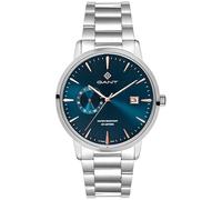 Gant Orologio da polso da uomo Naples-IPB a 3 mani, Date, Circular Day 43 mm, cassa in argento, denim/rosa, cinturino in metallo, denim/rosa, Denim/rosa